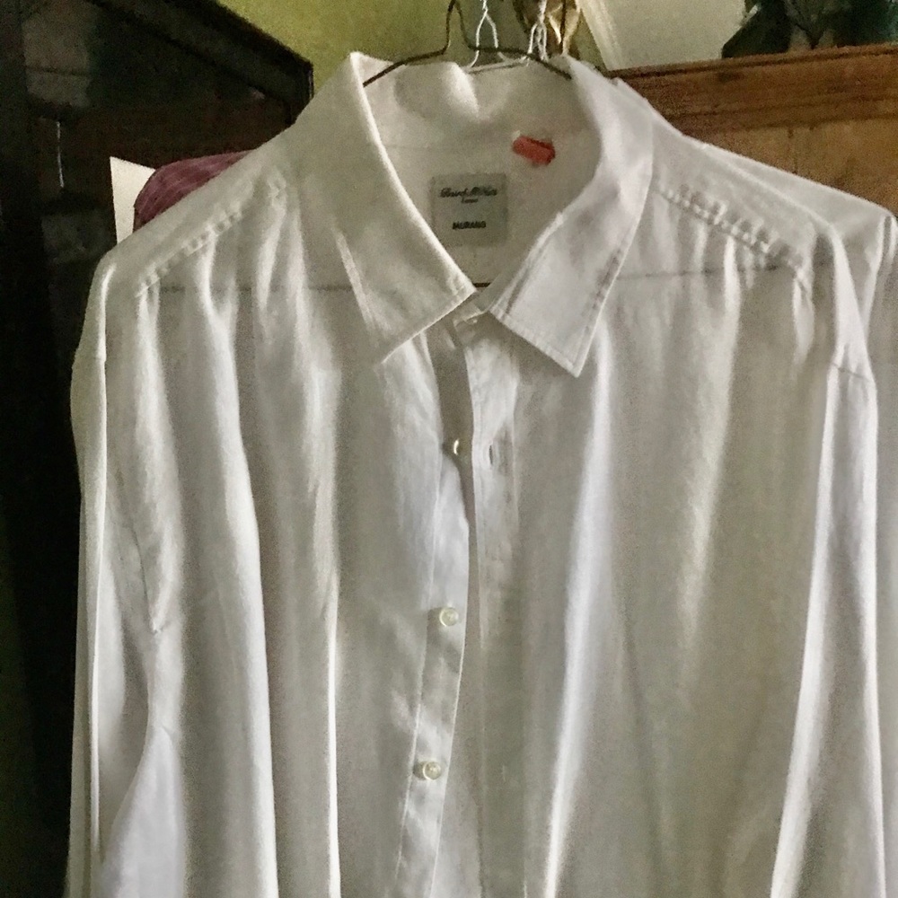 Mens white linen shirt, not button down